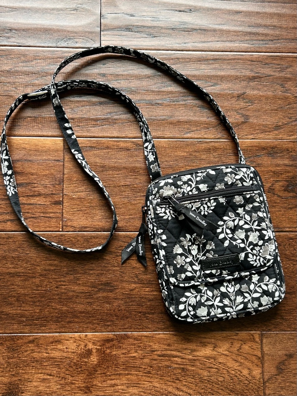 Vera Bradley Black and White Floral Quilted Mini Hipster Crossbody Bag
